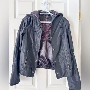 Danier Black Windbreaker Jacket with Vibrant Pink Detailing Inside, Size XS